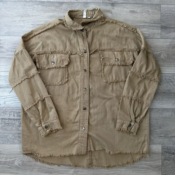 Elan Jacket Women’s Size Medium Frayed Shacket Grunge Rock & Roll Oversized - Picture 2 of 9